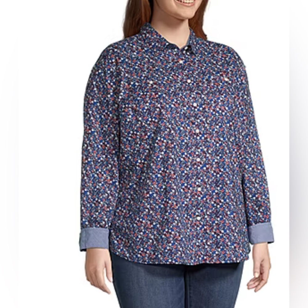 St. John's Bay Plus Womens Long Sleeve Regular Fit Button-Down Shirt